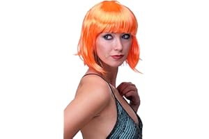 WIG ME UP - Perruque Orange Fluo, carré Plongeant Sexy, Style Disco, Go-Go Girl, idéal pour soirée PW0114-PC24