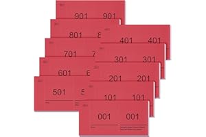 Nezyo Blocs Numerados 1-1000 Tickets Números Blocs de Notas de Números Dobles Papeletas Guardarropa para Eventos Ferias Rifas Sorteo Consumición, 10 x 5 cm(Rojo)
