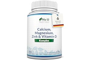 ‎NU U NUTRITION Calcium Magnesium Zink Hochdosiert - 365 Vegetarische Tabletten - 6 Monate - Kalzium Complex mit Vitamin D, Selen, Mangan, Bor & Kupfer - 800mg Calciumcarbonat pro Tagesdosis - Nu U Nutrition