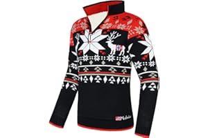 ‎NEBULUS Nebulus Herren Strickpullover Fria, Warmer Strick Pullover mit Kunstfell & Stehkragen, Pulli mit Reißverschluss im Norweger Look