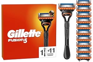 Gillette Rasoir Pour Homme Fusion5, Manche Réutilisable,11 Cartouches A 5 Lames, Bande Lubrifiante Pour Le Rasage Du Visage Confortable Et Une Glisse Du Rasoir Fluide, 1 Recharge Par 20 Rasages