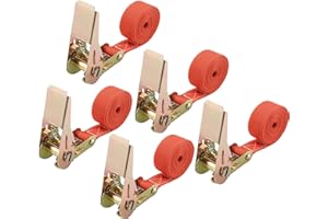 LCXCXY Cinghie di fissaggio a cricchetto, Confezione da 5 cinghie di montaggio, Cinghie a cricchetto - 2M x 25mm, Capacità di carico 900 kg, Cinghia a cricchetto secondo DIN EN 12195-2（Colore Arancione）