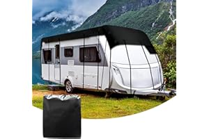 AEDCBAIDE Pokrowiec na przyczepę kempingową, wodoodporny, uniwersalny pokrowiec na dach przyczepy kempingowej 210D, tkanina Oxford, oddychająca osłona górna, ochrona przed mrozem, plandeka z wysuwanymi paskami,