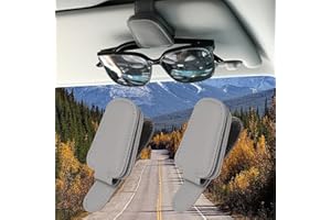 TIESOME Porta occhiali da sole per auto, 2 pezzi, supporto per occhiali da sole per auto, parasole magnetico, in pelle, con clip parasole, organizer per occhiali da auto (grigio scuro)