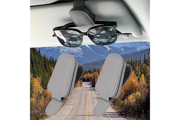 TIESOME Lot de 2 supports de lunettes de soleil pour voiture - En cuir magnétique - Clip de fixation pour pare-soleil de voiture - Accessoires de voiture - Gris foncé