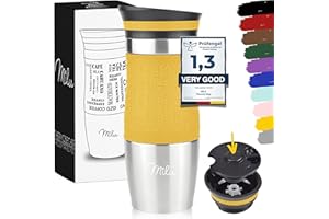 Milu kubek termiczny do kawy, 370 ml, 450 ml – 100% szczelności – ze stali szlachetnej – kubek do samochodu z podwójną ścianką izolacyjną – kubek podróżny (mango, 370 ml)