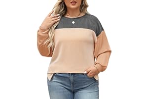heekpek Sweat Femme sans Capuche Grande Taille Col Rond T-Shirts à Manches Longues Sweat Oversize Casual Patchwork Sweatshirts Vetement Femme Automne Hiver