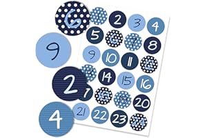 Papierdrachen 24 Pegatinas de números para Calendario de Adviento Números Azules No 2 - para Crear y Decorar