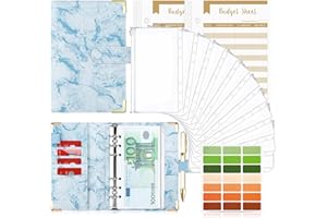 Raccoglitore Notebook A6, TAOPE Portadocumenti in Pelle PU con 12 Trasparente Sacchetti Cerniera Compilabile 26pcs per Budget di Contanti Organizzatore di Buste Risparmio di Denaro - Marmo Blu