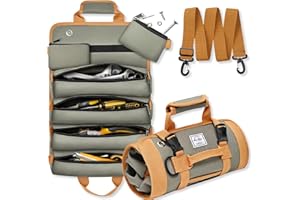 BAOLUOD Portable Tool Bag, Tool Roll Bag with 4 Pouches & 2 Detachable Zipper Pouches, Hand Tool Tote for Electrician, Carpenter & DIY Men, Oxford Cloth Tools Storage Organizer as Gift for Dad Father's Day