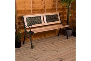 Garden Vida Banc de jardin, design à double croix, mobilier d'extérieur à 3 places, lattes en bois, pieds en fonte, siège de jardin, couleur marron, Naturel