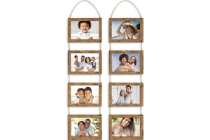 Icona Bay 10x15cm Wall Hanging Picture Frames Collage w/ 8 Openings (Rustic Brown, 2 Pack), Wood Composite Frames, Wall Mount