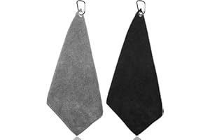 VQUNBG 2 Piezas Toalla Golf de Microfibra, Toallas de Golf con Mosquetón, Toallas de Limpieza Absorbentes, para Fitness, Deporte, Yoga al Aire Libre, 30 x 30cm (Negro,Gris)
