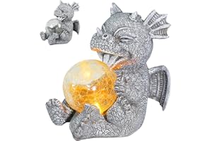 BONJUME Décoration De Jardin, Figurines De Dragon De Jardin pour L'extérieur Sculpture De Dragon en Résine Figurines De Jardin Ornements Lumières Solaires Statues pour Balcon Cour Pelouse Terrasse