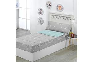 DHESTIA HOME - Saco Nórdico con Cremallera Edredón Ajustable Cama Infantil Estrellas Stars - Color Gris, Talla Cama 105