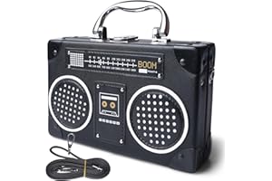 BAIFULAI Torba na ramię w kształcie radia, w stylu vintage, 19 x 12 x 5 cm, torebka kasetowa, PU retro, skośna torba na łańcuszek, kaseta, torba na ramię, dla kobiet w stylu lat 80-tych i 90