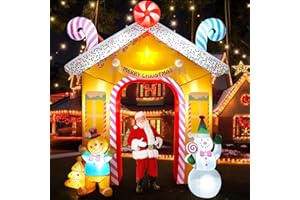 9,8 stopy Świąteczny Dmuchany Łuk, Kalolary Nadmuchiwany Łuk Bożonarodzeniowy Bałwanem Piernikowym Ludzikiem Wysadzany Powietrze Xmas Dekoracja Wnętrz Zewnątrz Wakacje Podwórko Trawnik Ogrodzie