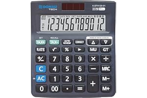 DONAU TECH/K-DT4128-01 - Calcolatrice da tavolo, funzione radice a 12 cifre, 140 x 122 x 22 mm, colore: nero, calcolatrice con display a 12 cifre, doppia alimentazione solare, funzionamento a