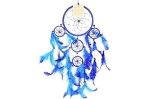 SYNYEY Attrape Rêve Bleu Capteur de rêves Attrapeur Piège Indien Plumes Dreamcatcher Grand Dream Catcher 48 cm Blue