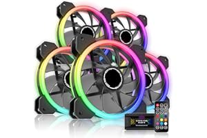 EZDIY-FAB RGB wentylator obudowy z dwoma pierścieniami, 120 mm, synchronizacja płyty głównej 5 V, regulacja prędkości, wentylator synchronizacji RGB, koncentrator wentylatora X i pilot zdalnego sterowania, 5 sztuk