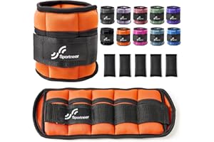 Sportneer Lot de 2 poids de cheville réglables - Sangle de poignet - 0,45 kg - 2,25 kg (par cheville) / 0,9 kg - 4,5 kg (par paire)