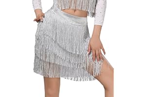 SEAUR Falda de baile latina con borlas para mujer, falda con flecos brillantes, para salón, tango, samba, rumba