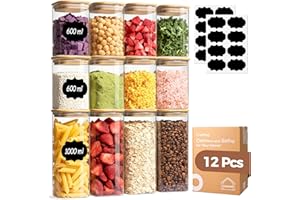 Comsaf Tarros de Cristal con Tapa, Frascos de Vidrio con Tapa, 600-1000 ml, Set de 12 Piezas, Adecuado para Anacardos, Queso Seco, Trozos de Anacardo