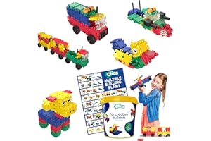 Clics Konstruktionsspielzeug für Kinder ab 3 Jahre, kreatives Lernspielzeug im 160 Teile Set, Bausteine für Mädchen und Jungen, Montessori STEM-Spielzeug, Starterset im Eimer 8 in 1,