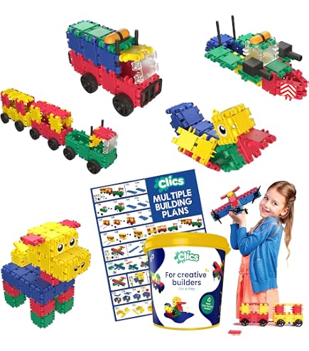 Clics Set Costruzioni 377 Pezzi | Giocattoli Educativi STEM Dai 3 Anni, Mattoncini In Plastica Riciclata, Made In Belgium