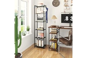 YMYNY Scaffale a 6 livelli, Libreria, Mensola a gradini, Alto 182 cm, Telaio in Metallo, Stile Industriale, per Soggiorno, Studio, Ufficio, Cucina, Nero HBC001B