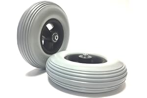 Krypton 2 Stück Rollstuhlreifen pannensicher 200 x 50 (8x2), grau, Rillenprofil, 100% pannengeschützt, Kompletträder Reifen mit Felge und Rollstuhl Kugellager, Bohrung 8 mm, Nabenlänge 60 mm