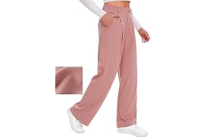 Desol Pantaloni da lavoro a gamba larga da donna, a nido d'ape, elasticizzati, a vita alta, casual, pantaloni a palazzo da donna