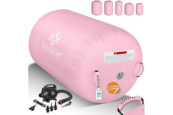 KESSER® Air Roll Airtrack Rouleau de gymnastique gonflable | Avec sac de transport & pompe à air électrique | Barrel Gymnastique Tumbling | Rouleau de yoga, tapis de gymnastique, rouleau de fitness