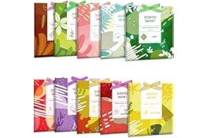 LASENTEUR Scented Sachets, Drawer Fragrance Hanging Scent for the Closets Cupboard Suitcase Bedroom Living Room, 10 Different Fragrances, Large Size Sachets