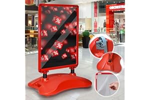 Jago® Caballete Publicitario - A1, con Ruedas, Doble Cara, Rellenable con Agua/Arena, Portátil, Rojo - Cartel Publicitario Exterior, Anuncio, Soporte, Expositor Cartelería, Panel, Personalizado