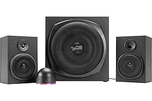 Speedlink Gravity LT PC Lautsprecher 2.1 Soundsystem Bluetooth - mit Subwoofer aus Holz, Aktiv Lautsprechersystem 80 Watt, 3,5mm Klinke AUX, RGB-Tischfernbedienung, schwarz