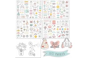 LacyMC 206 Pieces Wedding Guest Book Stickers, Wedding Guest Book Stickers, 4 Sheets Hand Drawn, for Guest Book Photo Albums, Cards, Gifts