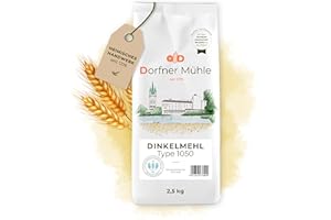 DORFNER MÜHLE Dinkelmehl Type 1050 [2,5kg] - Klassisches Brotmehl für Dinkelbrote und -brötchen. 100% Dinkel ohne Zusätze