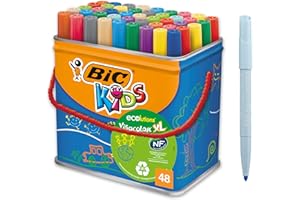 BIC Kids Visacolor XL Feutres de Coloriage à Pointe Large, Lavables, Encre à base d'eau - Couleurs Assorties, Pot de 48