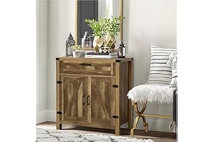 Mevsim Store Armadio a buffet, moderno mobiletto d'accento della fattoria, credenza della cucina e buffet con cassetto, ripiano regolabile, 2 porte di fienile, 76x39x83 cm
