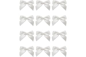 Italian Options Small Satin Ribbon Bows, Self Adhesive Bow Decorations for Crafts, Gift Wrap, Hampers, Hair Bows, Wedding Stationery, Floristry, Christmas, Cakes, Crafting, White, 12 Pack, 5 cm