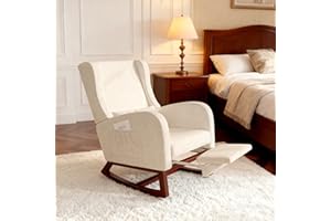 HYNHXBP Mecedora con reposabrazos y Bolsillos Laterales, Silla ergonómica para Lactancia, Acolchada, con Estructura de Madera Maciza, Ideal para el salón o el Dormitorio (Terciopelo Beige)