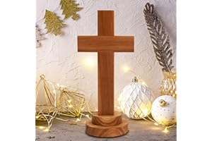 Attivolife Wood Cross Statue with Stand - Spiritual Christian Jesus Holy Cross, Religious Gift for Catholic Easter and Christmas, Wall Table Church Decoration for Home Room (5.5'' x 2.55'')