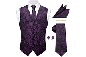 YourTies Waistcoat for Men Silk Jacquard Floral Paisley Vest Necktie Pocket Square Cufflinks Tie Clip Wedding Formal