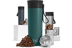 WILFORD & SONS Mug Isotherme Transportable Thermos Café avec Sangle & Infuseur à Thé en Acier Inoxydable – 360 ml | Tasse à Café Inox Double-Paroi isolée sous-vide, sans BPA, étanche | Thermos de voyage réutilisable