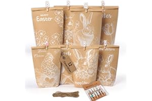 GOLDZIPLES 12 Ostertüten zum befüllen - Geschenktüten Ostern Set mit Motiv Hasen, Blumen und Küken - Ostern Papiertüten mit Holzklammern - ideale Mitgebsel Geschenkidee oder Oster Dekoration
