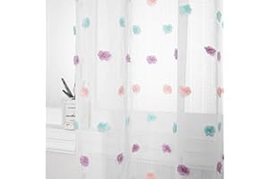 MYSKY HOME Gardinen mit Ösen Vorhang Kurz Kinderzimmer Voile Vorhänge Modern für Kinderzimmer Gardine Regenbogen Sticken Halbtransparent Schiebevorhang Wohnzimmer 2er Set Farbig H 160 x B 140 cm