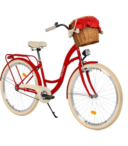 MILORD. 28 Zoll 1-Gang, schwarz und Creme, Komfort Fahrrad mit Korb und Rückenträger, Hollandrad, Damenfahrrad, Citybike, Cityrad, Retro, Vintage Sport & Freizeit