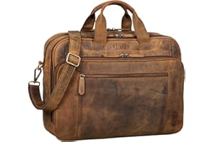 STILORD 'Nelson' Biznesowa Torba Męska Skórzana 15,6 Calowa na Laptopa, Duża na Ramię, Vintage ze Skóry Bydlęcej, Kolor: Średni Brąz