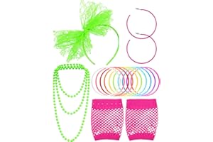 Blulu Accessoires de déguisement des années 80 avec bandeau, boucles d'oreilles, gants, collier, bracelet pour fête rétro des années 80